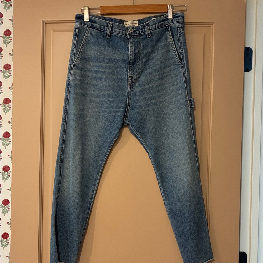 Nili Lotan Light Blue Cropped Ankle  Carpenter Jeans, Raw Hem, Size 26.